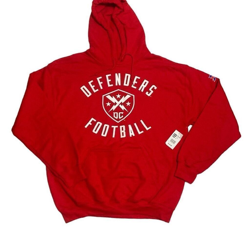 NWT XFL UFL Washington Defenders Logo Red Pullover Hoodie Men’s Size Medium